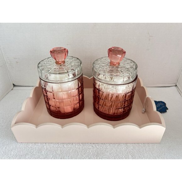 Pink Ombre Glass Vanity Jar 6.5"H x 4"D Storage Container Bathroom Dresser - Picture 2 of 8